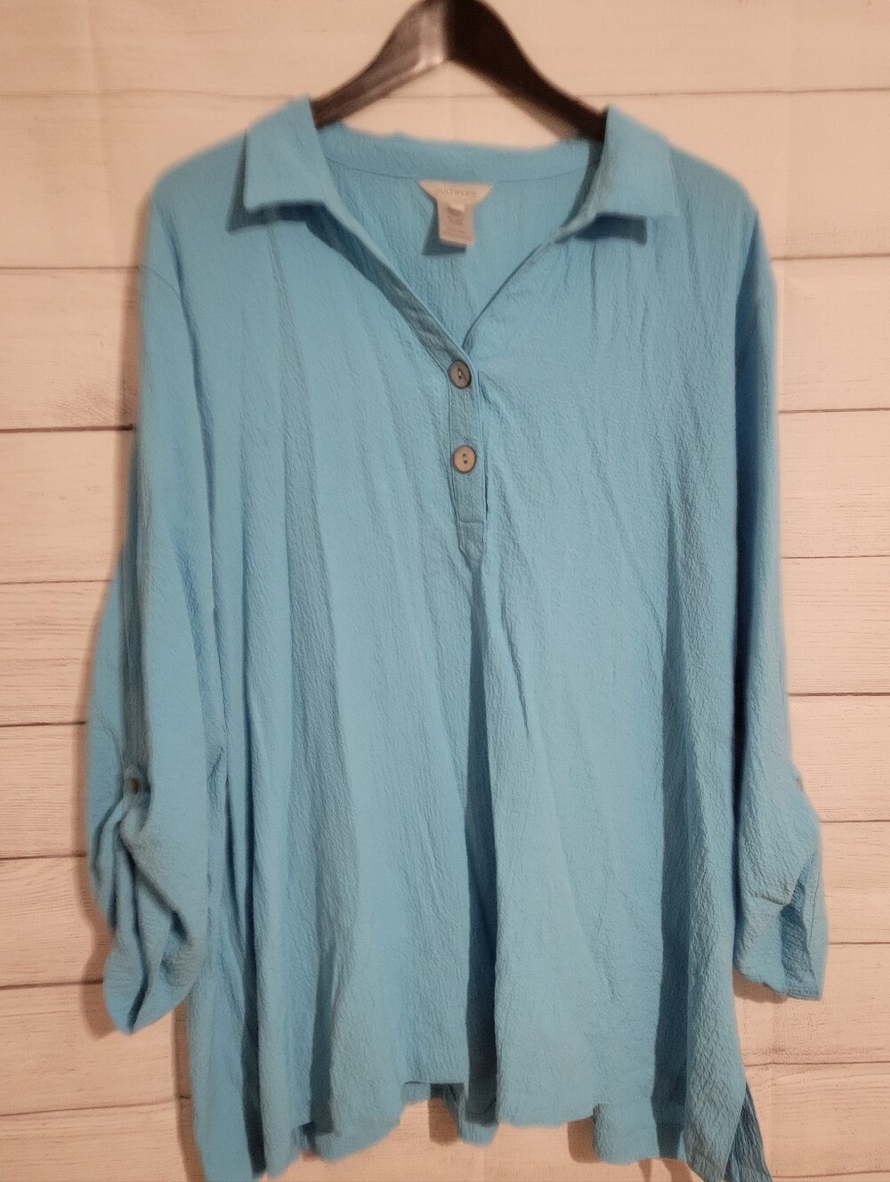 Multiples Women Tunic Top Shirt 3X Long Sleeve Stretch Boho Blue